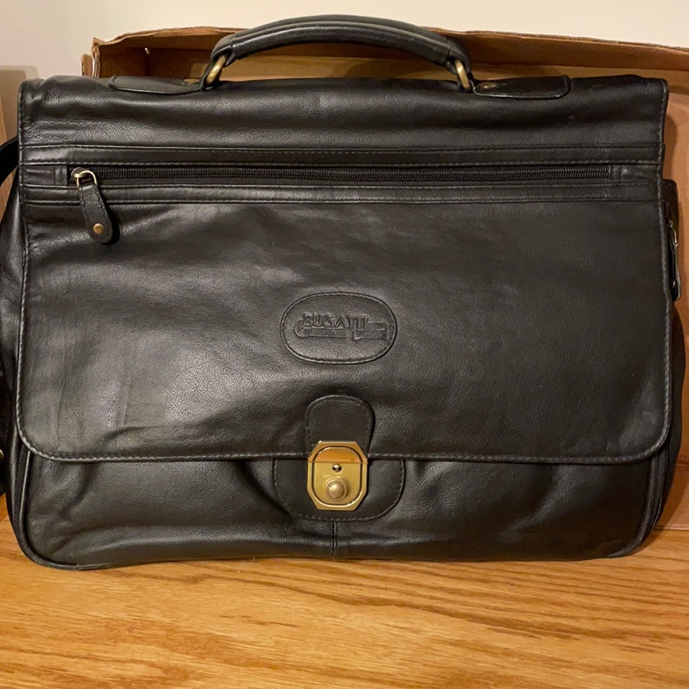 Bugatti brand briefcase/messenger style bag. Full leather